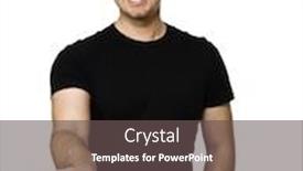  Presentation with show - Theme featuring man show his hand isolated on white background background and a dark gray colored foreground