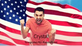  Presentation with angry people - Beautiful PPT theme featuring man showing fists over american backdrop and a coral colored foreground