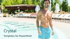  Presentation with perfect - Amazing slides having man showing his perfect body backdrop and a  colored foreground