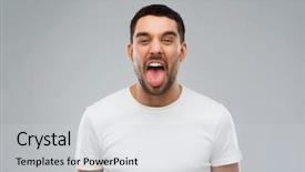  Presentation with tongue - Presentation design consisting of man showing his tongue background and a light gray colored foreground