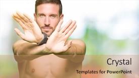  Presentation with guy nude chest - PPT theme with man showing nude chest rejection background and a coral colored foreground