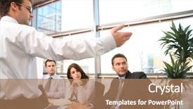  Presentation with business group meeting - Slide deck consisting of man showing the results background and a coral colored foreground