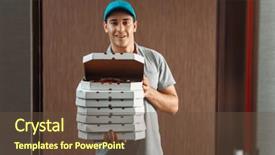  Presentation with fresh man chemistry - Presentation theme with man shows fresh pizza delivering background and a  colored foreground
