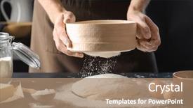  Presentation with flour - Beautiful presentation featuring man sifting flour over dough backdrop and a coral colored foreground