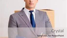  Presentation with boxes - Colorful PPT layouts enhanced with man-signing-for-the-delivery backdrop and a lemonade colored foreground