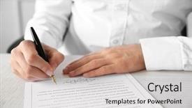  Presentation with contract - PPT theme with man signing marriage contract closeup background and a light gray colored foreground