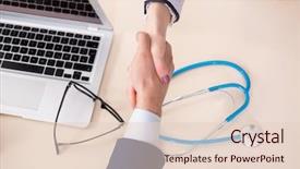  Presentation with contract - Amazing PPT theme having man signing medical insurance contract backdrop and a lemonade colored foreground