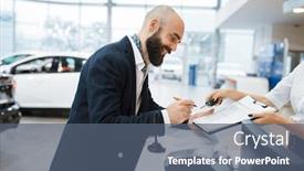  Presentation with dealership - Slide set featuring man-signs-a-contract background and a ocean colored foreground