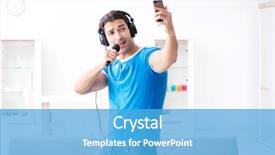  Presentation with home - Audience pleasing PPT theme consisting of man singing at home karaoke backdrop and a teal colored foreground