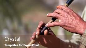  Presentation with flute - Slide deck featuring man-singing-at-traditional-romanian background and a tawny brown colored foreground