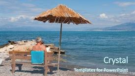  Presentation with man sitting bench - Audience pleasing presentation consisting of man-sitting-and-reading backdrop and a ocean colored foreground