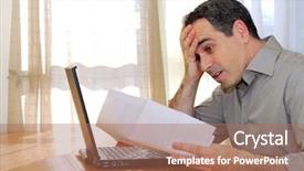  Presentation with horror - Colorful slide deck enhanced with man sitting at a desk looking at bills with horror backdrop and a coral colored foreground