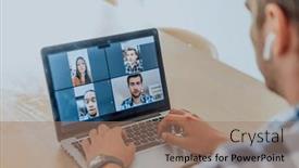  Presentation with chat - PPT theme enhanced with man-sitting-at-a-table background and a coral colored foreground