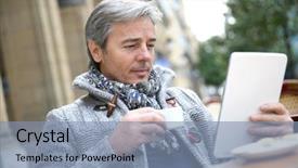  Presentation with coffee shop - PPT layouts having man sitting at coffee shop background and a  colored foreground