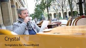  Presentation with mature students sitting at desks - Slide deck enhanced with man sitting at coffee shop background and a  colored foreground