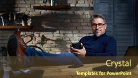  Presentation with desk - Colorful PPT theme enhanced with man-sitting-at-desk backdrop and a tawny brown colored foreground