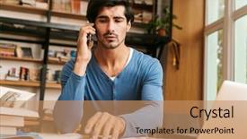  Presentation with 3d man sitting question mark - PPT layouts enhanced with man sitting at the library background and a  colored foreground