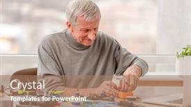  Presentation with quadcopter - Audience pleasing PPT theme consisting of man-sitting-by-the-table backdrop and a coral colored foreground