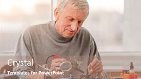  Presentation with quadcopter - Presentation design consisting of man-sitting-by-the-table background and a coral colored foreground