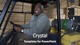  Presentation with forklift - Colorful PPT layouts enhanced with man sitting in a forklift backdrop and a tawny brown colored foreground
