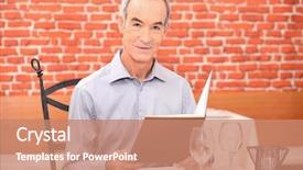  Presentation with restaurant menu - PPT theme consisting of man sitting in a restaurant reading the menu background and a coral colored foreground