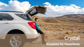  Presentation with highway - Beautiful presentation theme featuring man sitting in car trunk at highway shoulder in california usa backdrop and a coral colored foreground