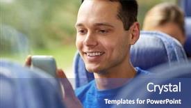  Presentation with road trip - Presentation design with man sitting in travel bus background and a  colored foreground