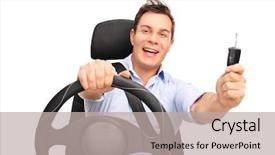  Presentation with seat belt in car safety - Cool new PPT theme with man sitting on a car backdrop and a mint green colored foreground