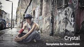  Presentation with 3d man sitting question mark - Slides consisting of man sitting on a city background and a dark gray colored foreground