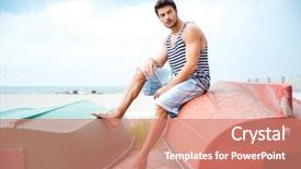  Presentation with sea fishing - PPT theme consisting of man sitting on a fishing background and a coral colored foreground