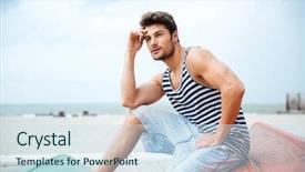  Presentation with sea fishing - Slide set featuring man sitting on a fishing background and a sky blue colored foreground