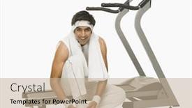  Presentation with treadmill - Slide deck featuring man sitting on a treadmill and tying shoelaces background and a mint green colored foreground