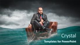  Presentation with water ocean - Presentation with man sitting on an armchair floating on the water of the ocean concept of crises and problems at work background and a ocean colored foreground
