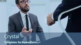  Presentation with office chair - Presentation theme with man sitting on chair in office listening to business businessman background and a ocean colored foreground