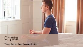  Presentation with covid bed - PPT theme with man-sitting-on-edge background and a coral colored foreground