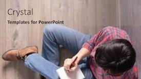  Presentation with creative thinking - Colorful presentation theme enhanced with man-sitting-on-floor-thinking backdrop and a mint green colored foreground