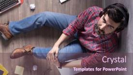  Presentation with creative thinking - Amazing PPT theme having man-sitting-on-floor-thinking backdrop and a tawny brown colored foreground