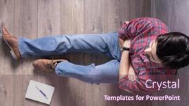  Presentation with notebook design - Slide deck enhanced with man-sitting-on-floor-thinking background and a tawny brown colored foreground