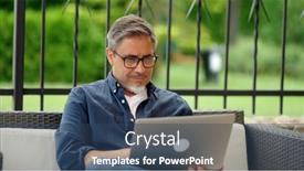  Presentation with home garden - PPT theme with man-sitting-on-outdoor-sofa background and a ocean colored foreground