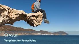  Presentation with rock - Colorful PPT theme enhanced with man sitting on rock formation backdrop and a ocean colored foreground
