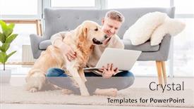  Presentation with remote work - Audience pleasing slide set consisting of man-sitting-on-the-floor backdrop and a lemonade colored foreground