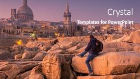  Presentation with architecture city - Colorful PPT layouts enhanced with man-sitting-on-the-rock backdrop and a gray colored foreground