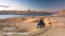  Presentation with malta - PPT theme with man-sitting-on-the-rock background and a coral colored foreground