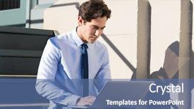  Presentation with stairs - Slides having man sitting on the steps background and a ocean colored foreground