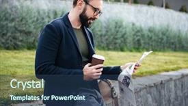  Presentation with crystal image - Colorful slide deck enhanced with man sitting outdoors reading newspaper backdrop and a ocean colored foreground