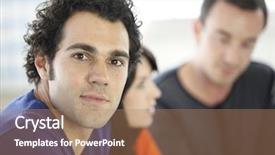  Presentation with peer - Audience pleasing PPT layouts consisting of man sitting with his peers backdrop and a coral colored foreground