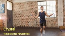  Presentation with sportswear - Beautiful PPT layouts featuring man skipping wearing sportswear backdrop and a tawny brown colored foreground