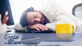  Presentation with office desk reception - Presentation theme enhanced with man sleeping on his desk background and a teal colored foreground