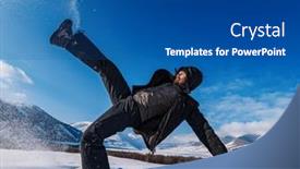  Presentation with falling snow - Presentation theme having man-slipped-and-falling background and a ocean colored foreground