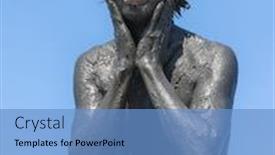  Presentation with old wite man and his music - Presentation with man smeared with healing mud background and a teal colored foreground